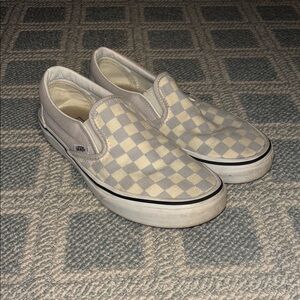 Vans Cream and Gray Checkered Slip-Ons
